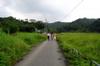 Our group walking toward farm gardens in narrow valley