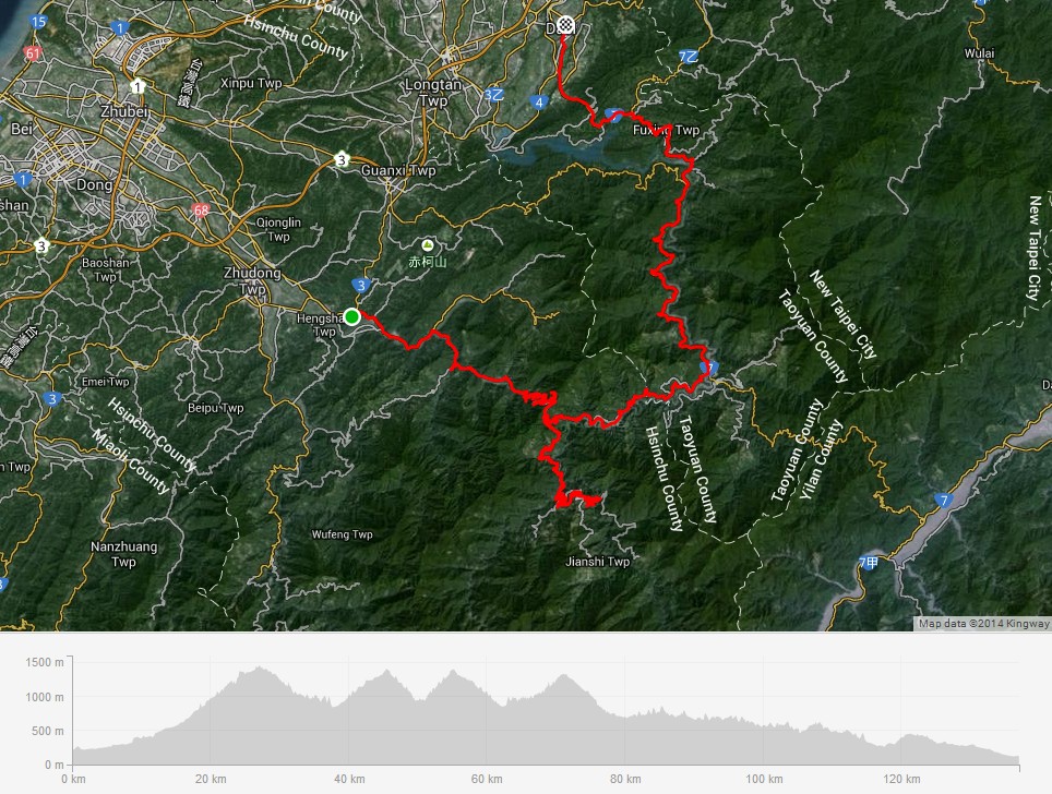 Zhudong 竹東 to Daxi 大溪 bike ride map