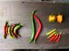 next photo: A range of chilies: 糯米辣較, 剝皮辣椒, habanero, and a Burmese chili